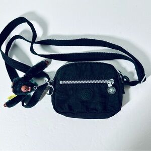 Kipling Black Crossbody Bag with Multiple Zip Pocket 5” x 6” w HOPE charm